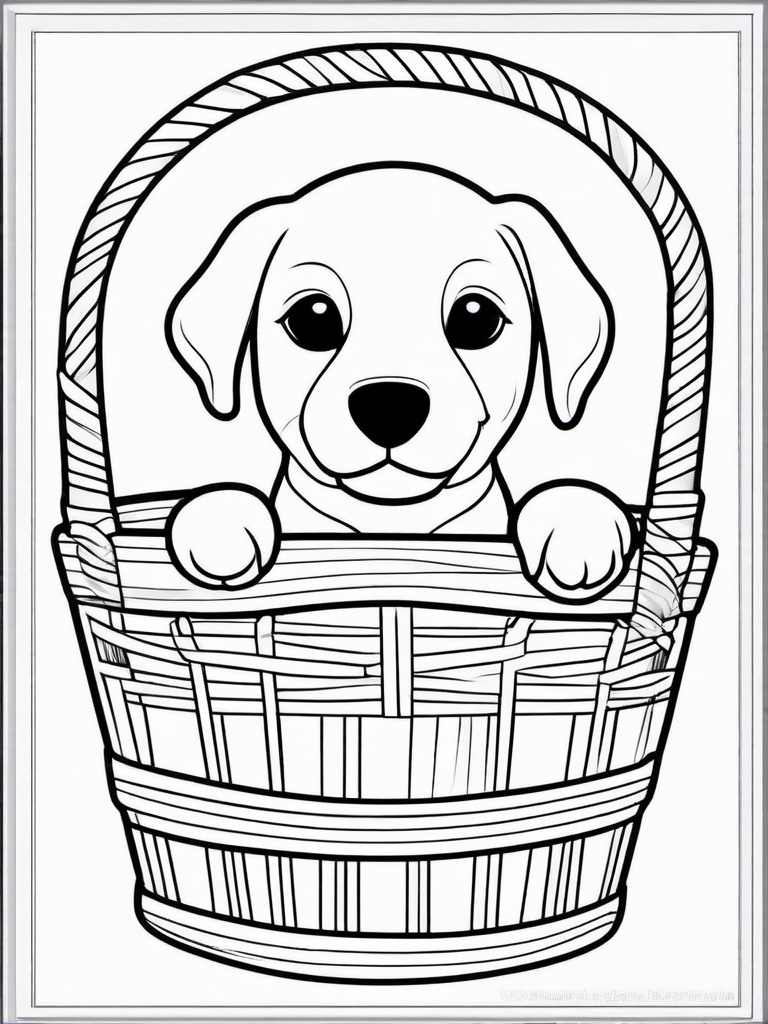 Puppy in a Basket Coloring Pages - Sweet Pup Snuggled in a Basket  minimal black outline printable sheet, coloring page