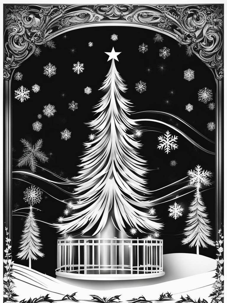 christmas clipart black and white - evoking a classic holiday scene. 