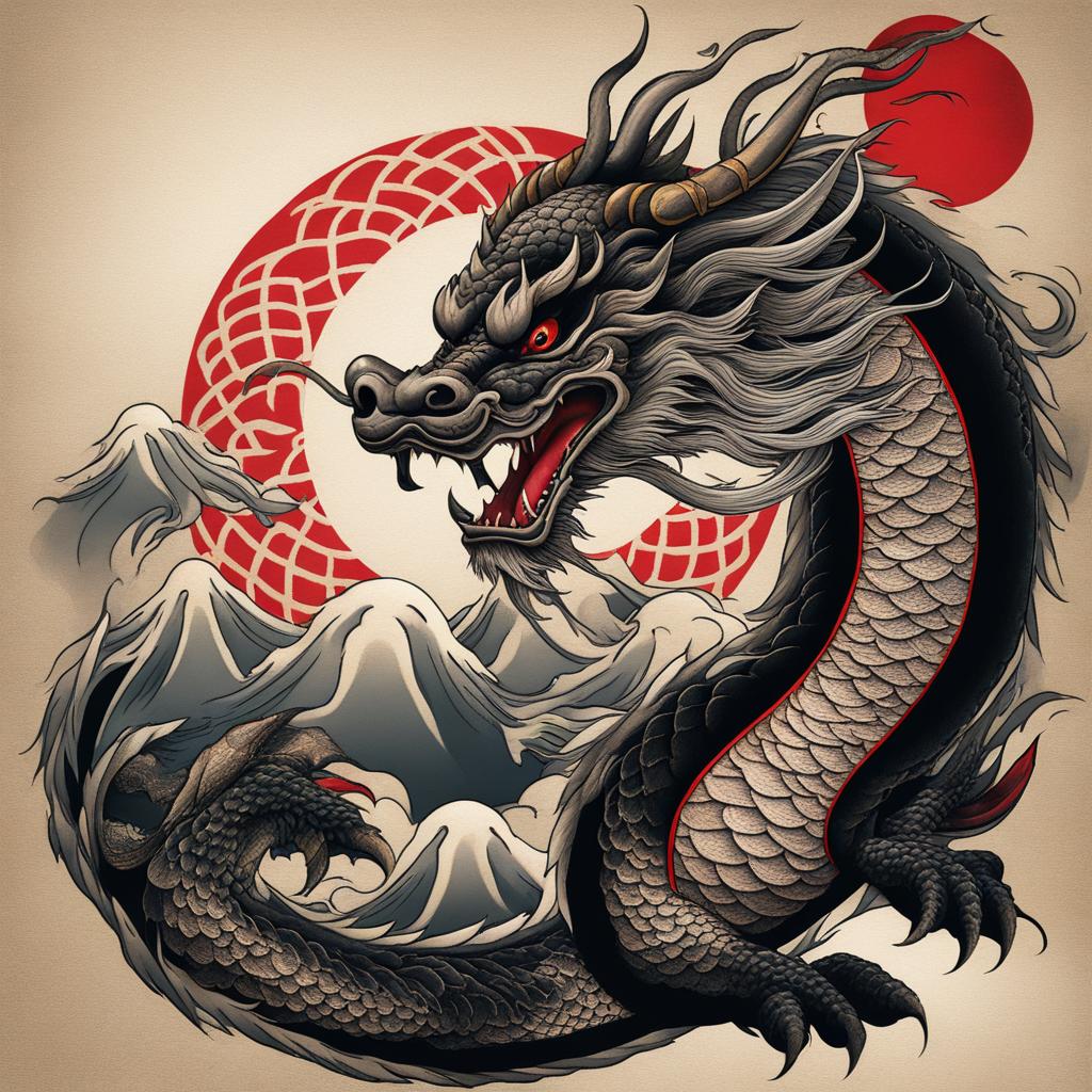 japanese dragon tattoo, featuring the mythical creature from japanese folklore. 