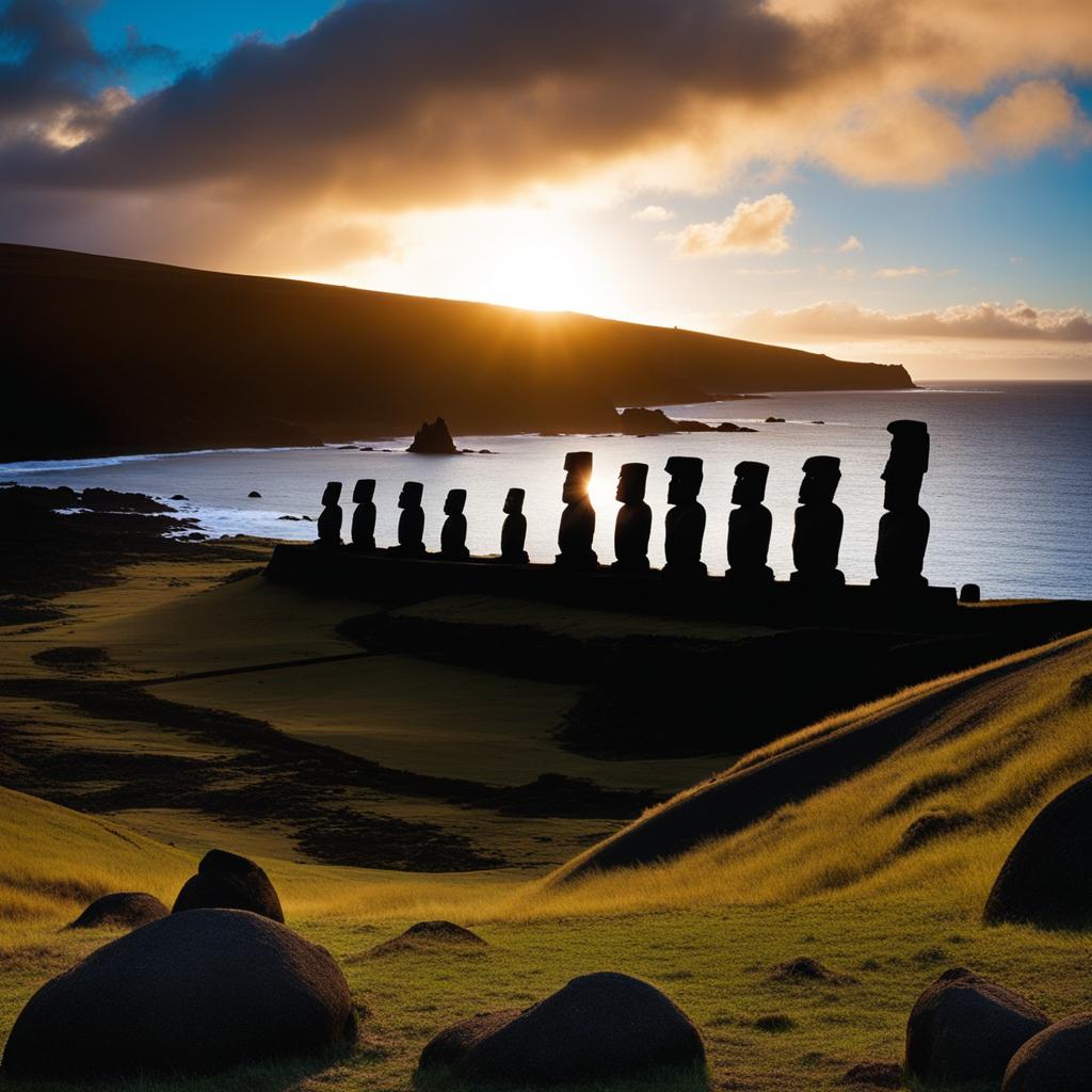 easter island, chile - marvels at the mysterious moai statues while watching the sunset. 