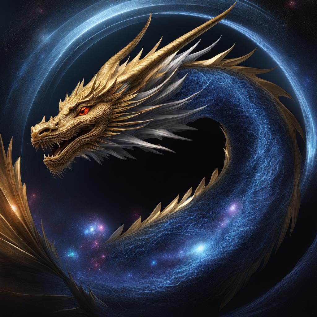 quantum dragon existing in a realm where quantum realities intersect, its very existence a manifestation of uncertainty. 