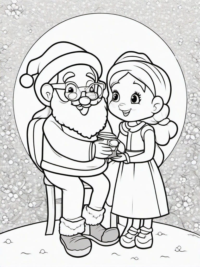 Santa with Mrs. Claus Coloring Pages - Sharing a Warm Moment Together  minimal black outline printable sheet, coloring page