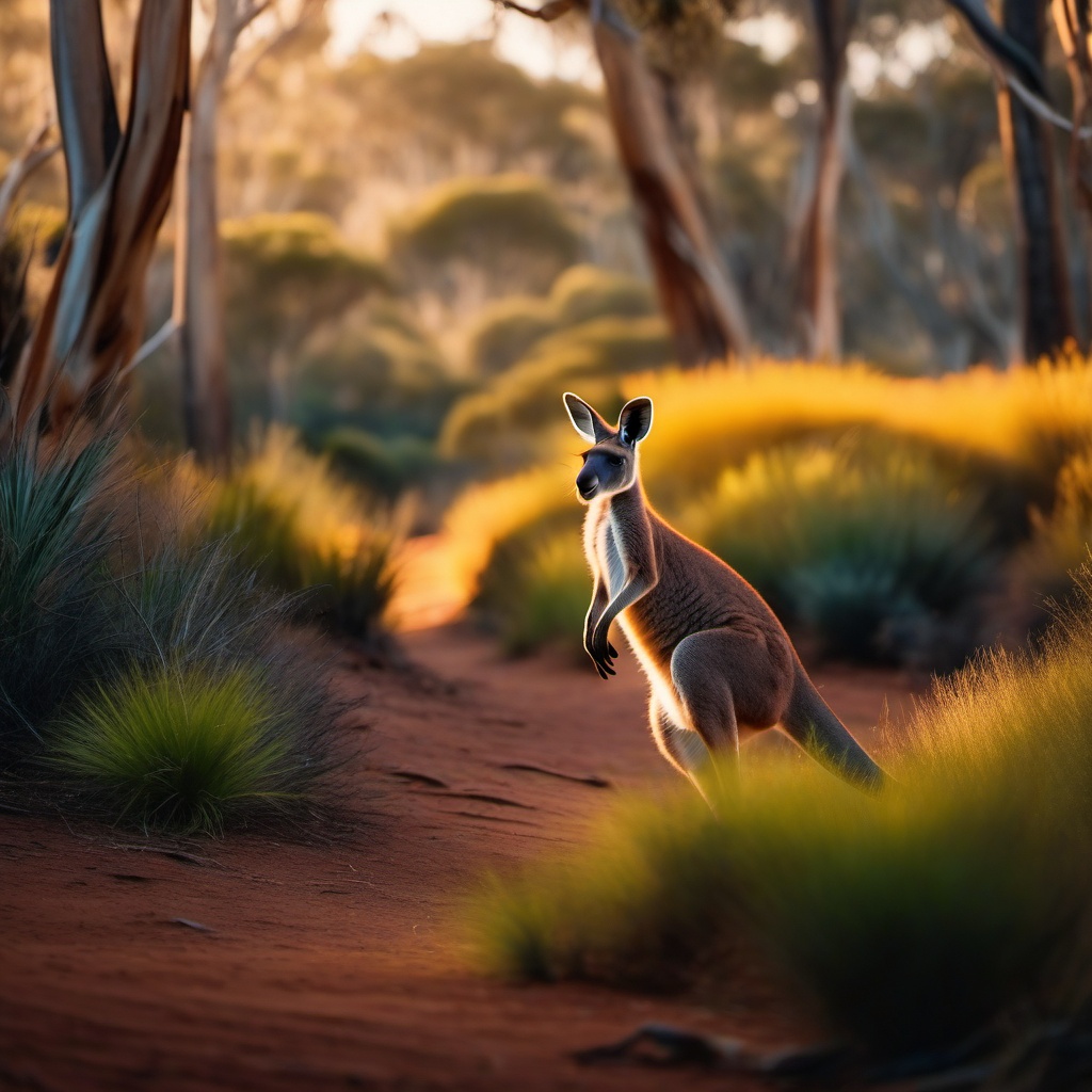 Cute Kangaroo Hopping through the Australian Bushland 8k, cinematic, vivid colors