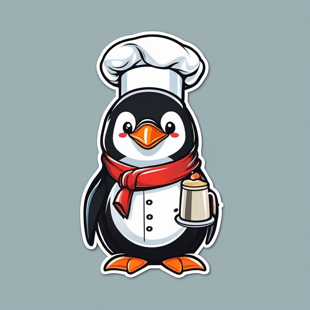 Penguin Chef Sticker - A penguin chef with a chef's hat, ready to cook up something delicious. ,vector color sticker art,minimal