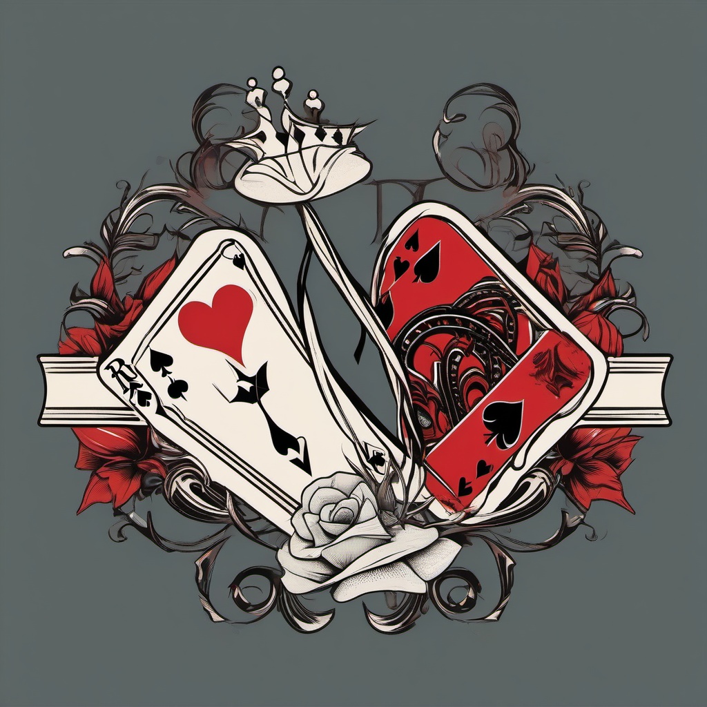 Gangster King and Queen Card Tattoos - Inked cards for a dynamic duo.  minimalist color tattoo, vector