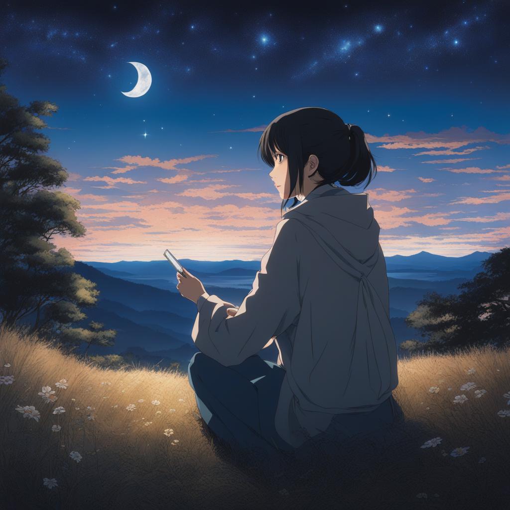 koyomi araragi engages in a conversation with supernatural beings under a starry night sky. 