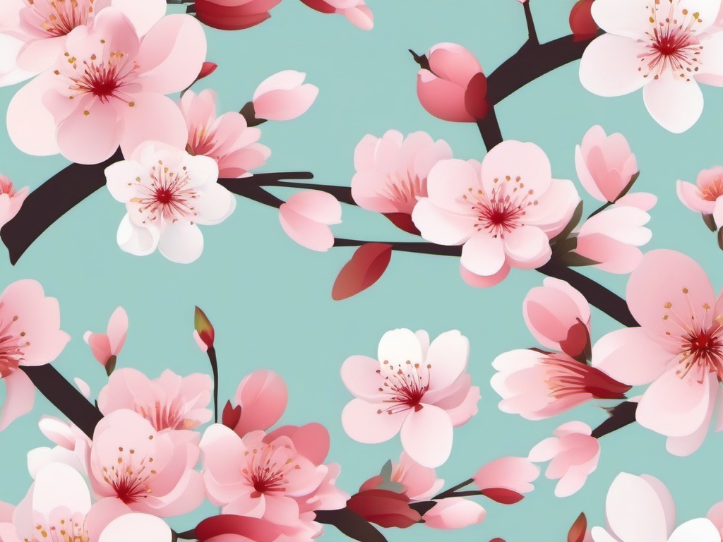 Cherry Blossom Clip Art - Delicate cherry blossoms in spring bloom,  color vector clipart, minimal style