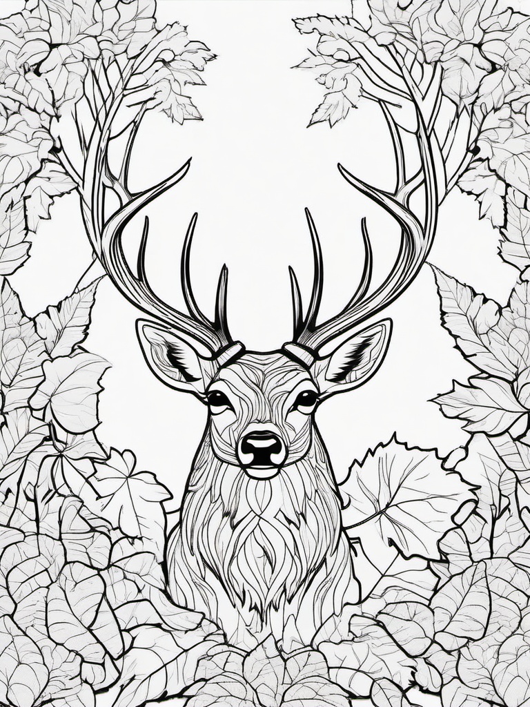 Deer Coloring Pages - Deer surrounded by colorful autumn leaves  simple coloring pages