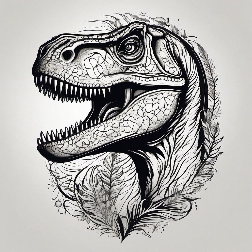 Dinosaur Tattoo T Rex - Embrace the iconic T-Rex with a detailed and captivating dinosaur-themed tattoo.  simple vector color tattoo,minimal,white background