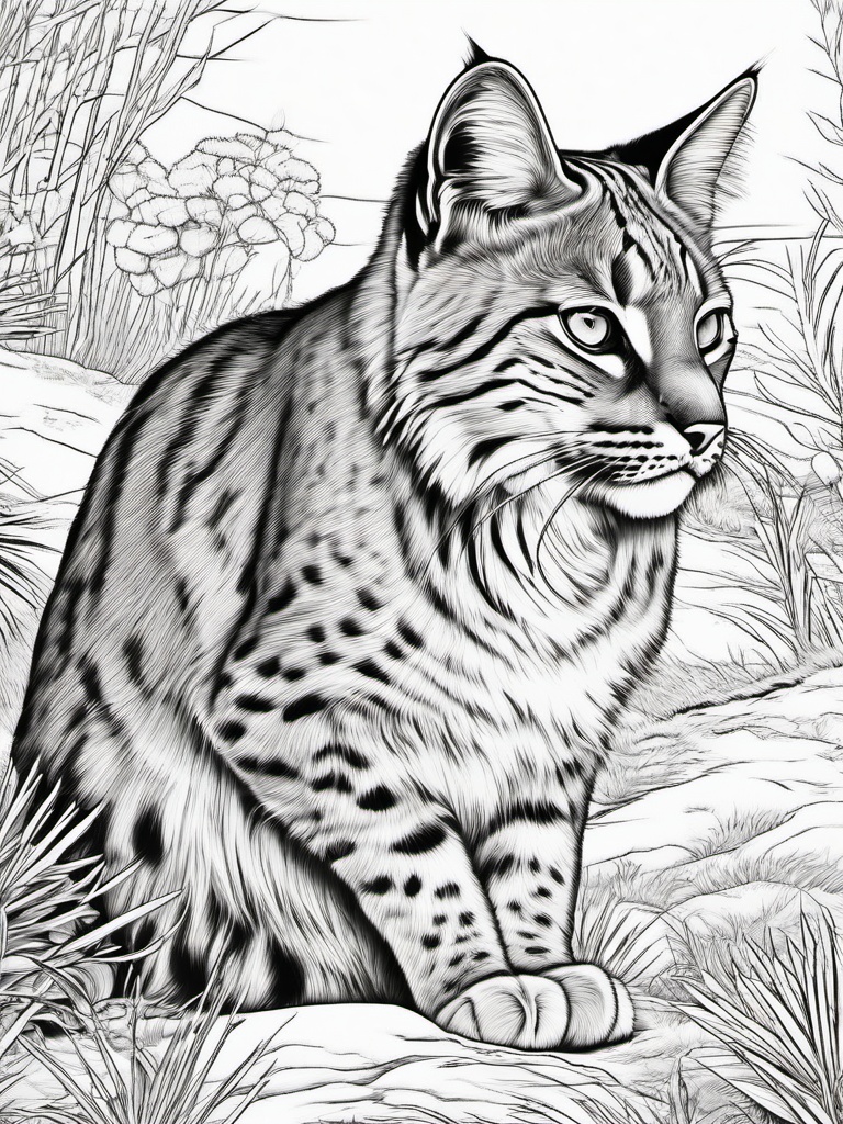 Bobcat Coloring Pages - Short Tailed North American Cat  black outline printable coloring page