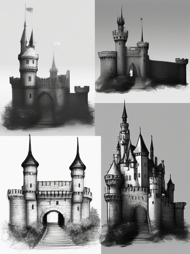 sketch of a castle  minimal rough sketch scribbles,doodles,black and white