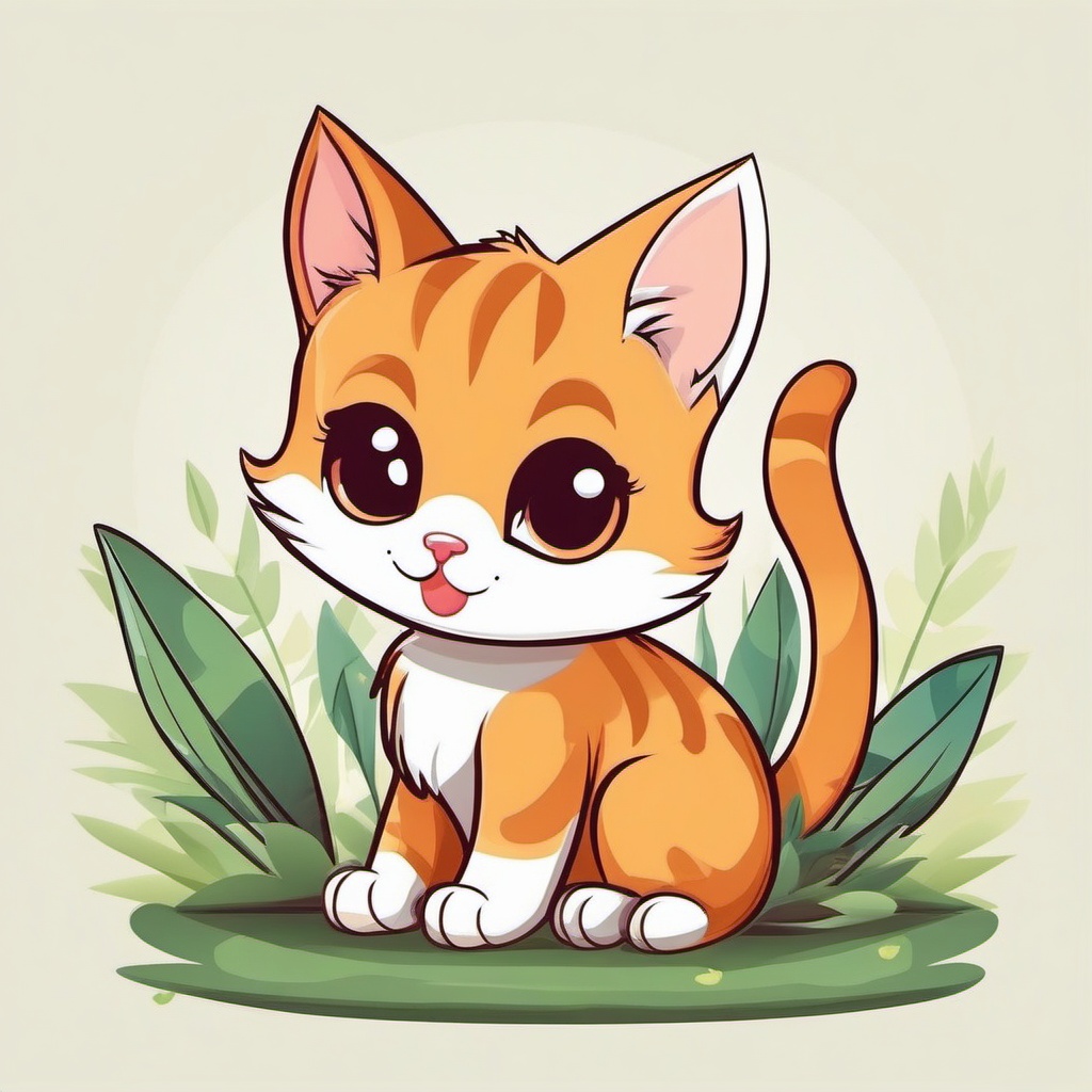 Clipart of kitten, An adorable and playful kitten illustration.  simple, 2d flat