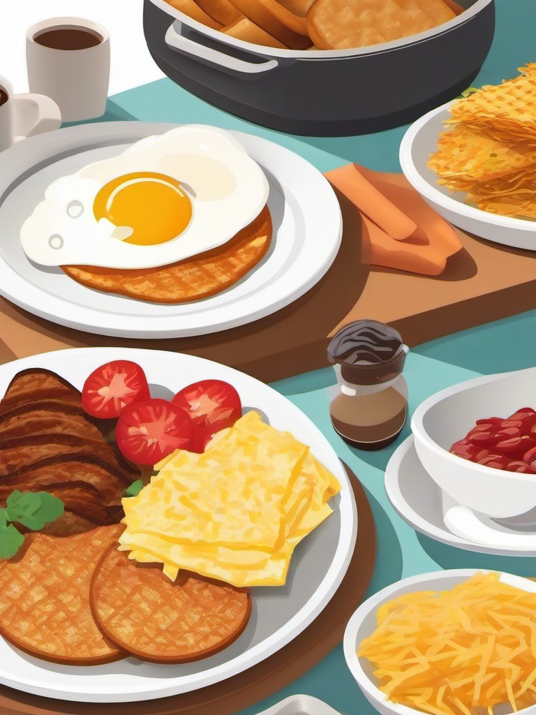 Breakfast clipart - Breakfast platter with hash browns.  vector style illustration, white background