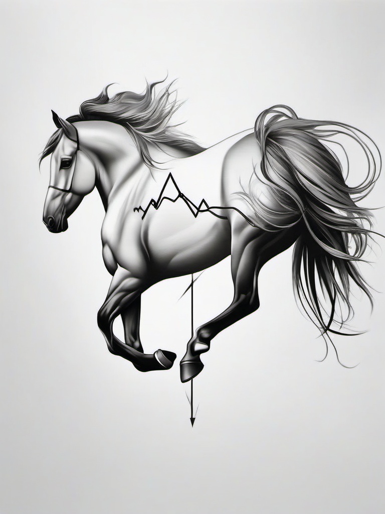 horse ekg tattoo  simple tattoo,minimalist,white background