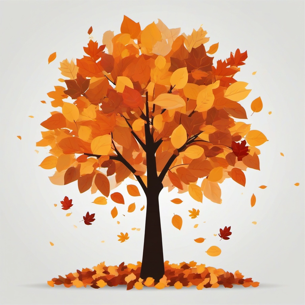 Plant clipart - tree with falling leaves in autumn  color,minimalist,vector clipart