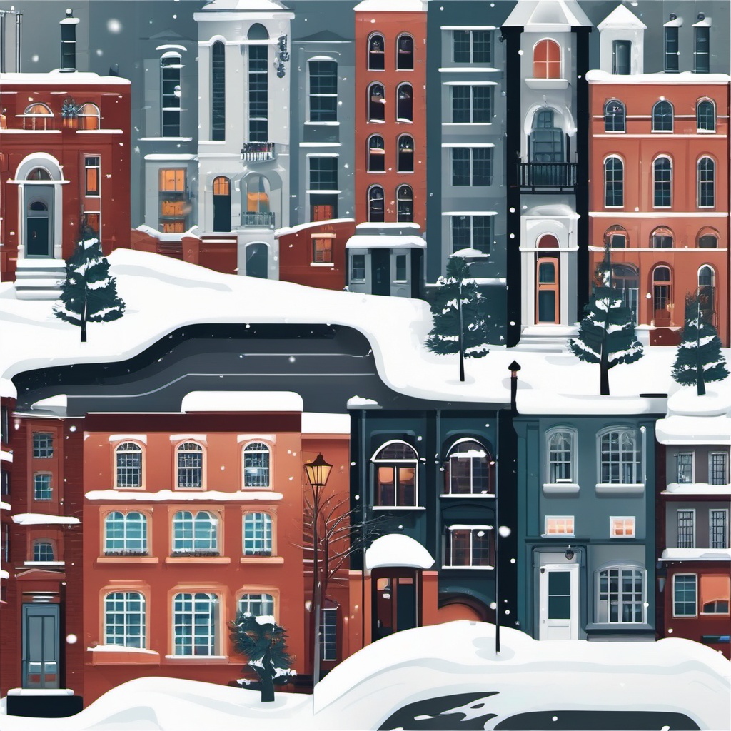 Winter City Street clipart - Urban street with snow-covered sidewalks, ,vector color clipart,minimal