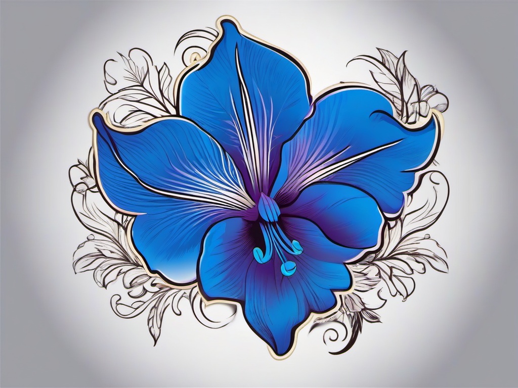 July Flower Tattoo-Expressing the beauty of July with a flower tattoo featuring the larkspur, a symbol of strong bonds, love, and positive emotions.  simple vector color tattoo