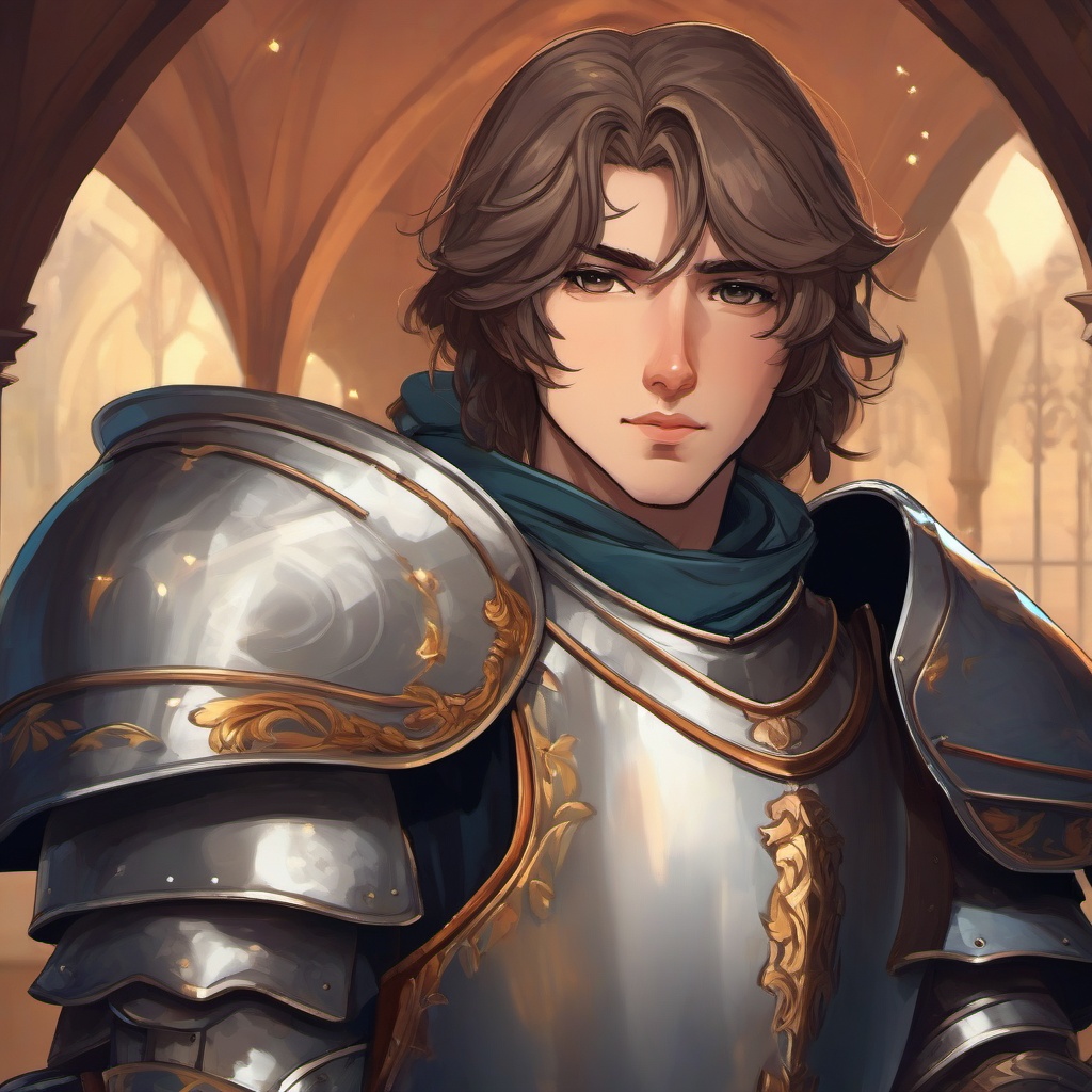 Chivalrous knight in a grand medieval joust.  front facing ,centered portrait shot, cute anime color style, pfp, full face visible