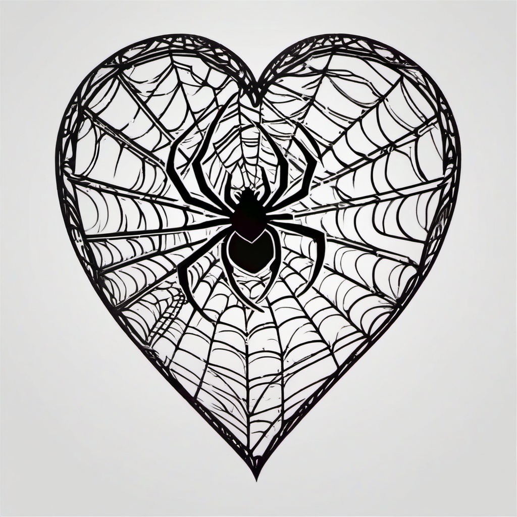 Spider web heart tattoo, Heart ensnared in a spider web, symbolizing the intricacies of love. , tattoo color art, clean white background