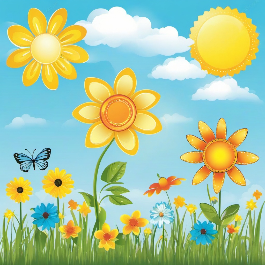 Spring clipart - bright sunshine and blue skies  