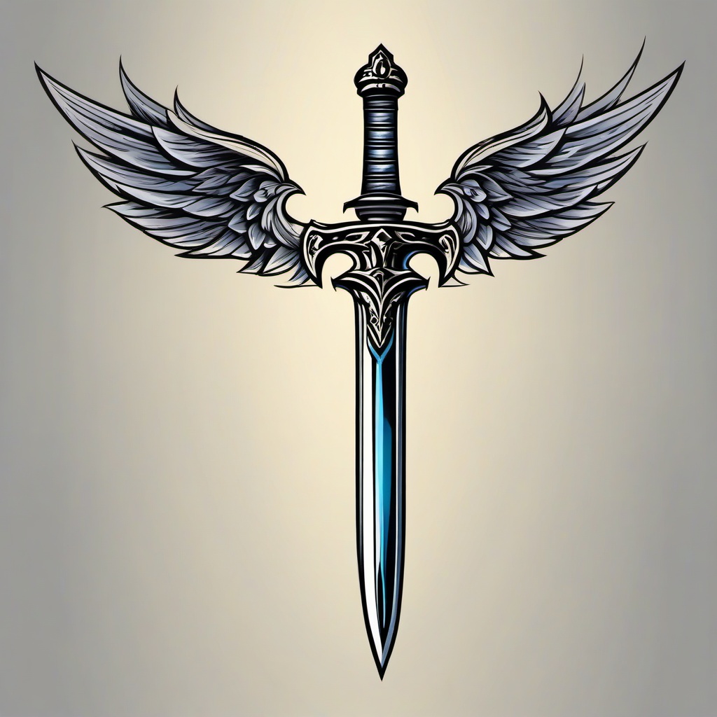 sword tattoo with wings  simple vector color tattoo