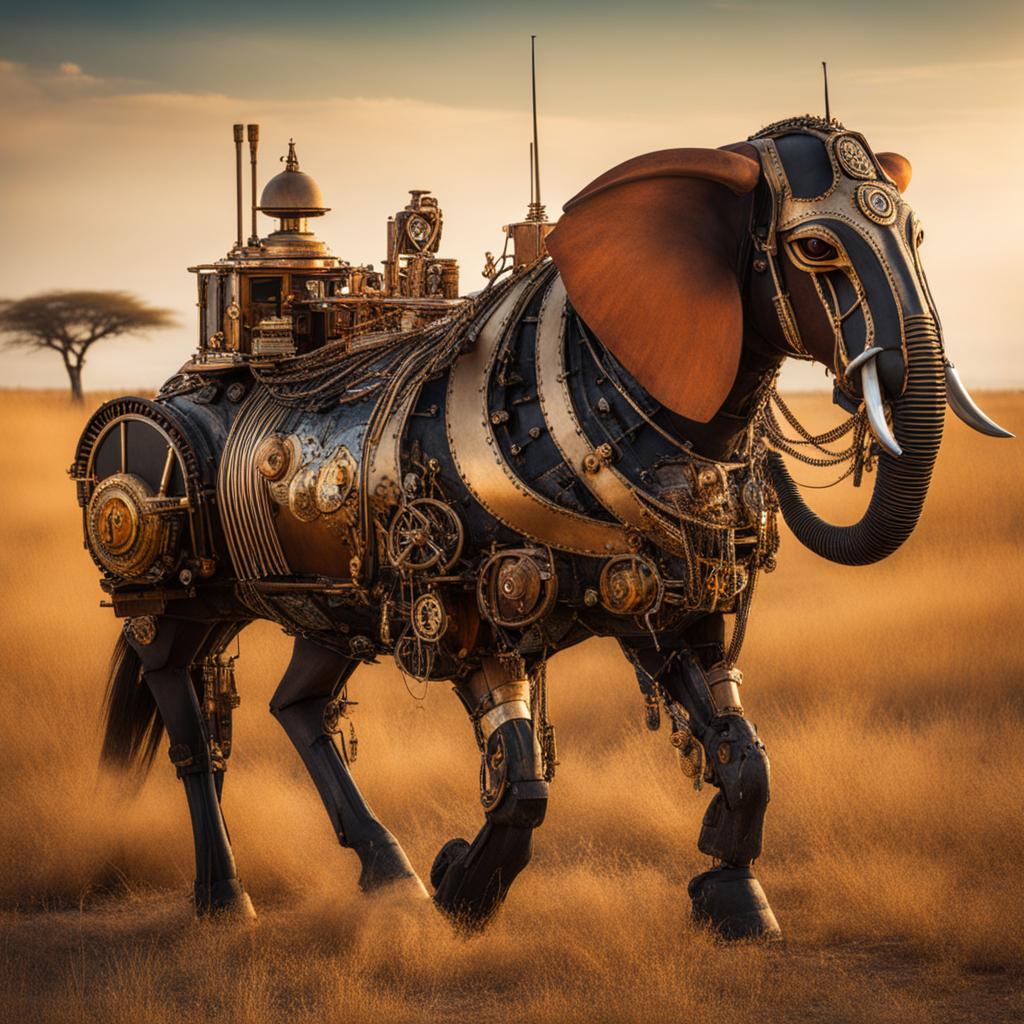 steampunk serengeti: mechanical beasts roaming the savannah 