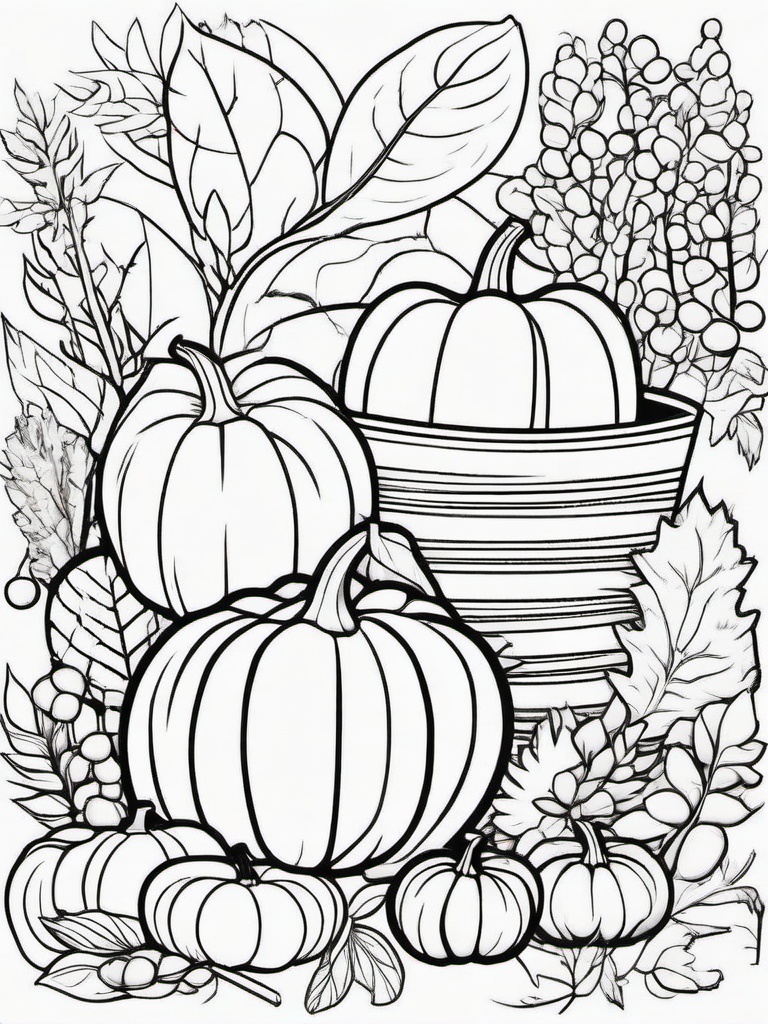 Harvest Festival Coloring Pages - Celebrating the Autumn Bounty  minimal black outline printable sheet, coloring page