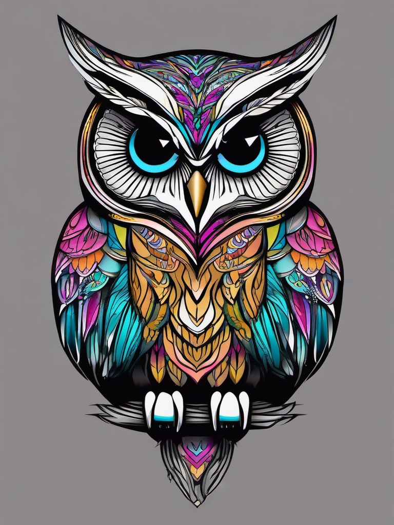 Colorful Owl Tattoo Ideas - Explore creative and colorful ideas for your next owl-themed tattoo.  simple color tattoo,vector style,white background