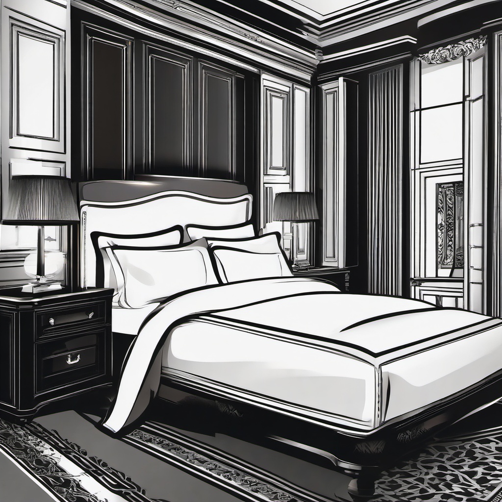 Bed clipart - luxurious king-sized bed in a hotel room  