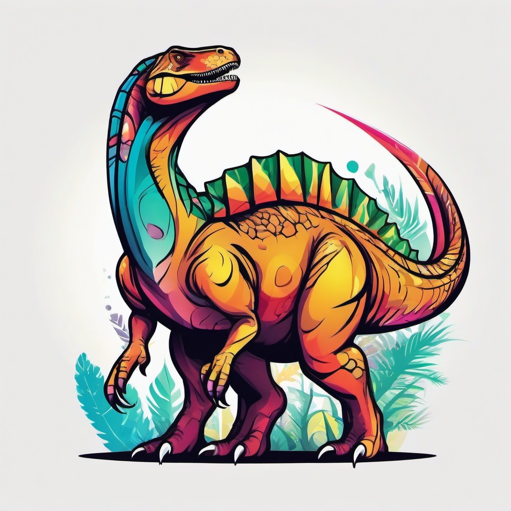 Colorful Dinosaur Tattoo - Infuse energy and vibrancy with a colorful and lively dinosaur-themed tattoo.  simple vector color tattoo,minimal,white background