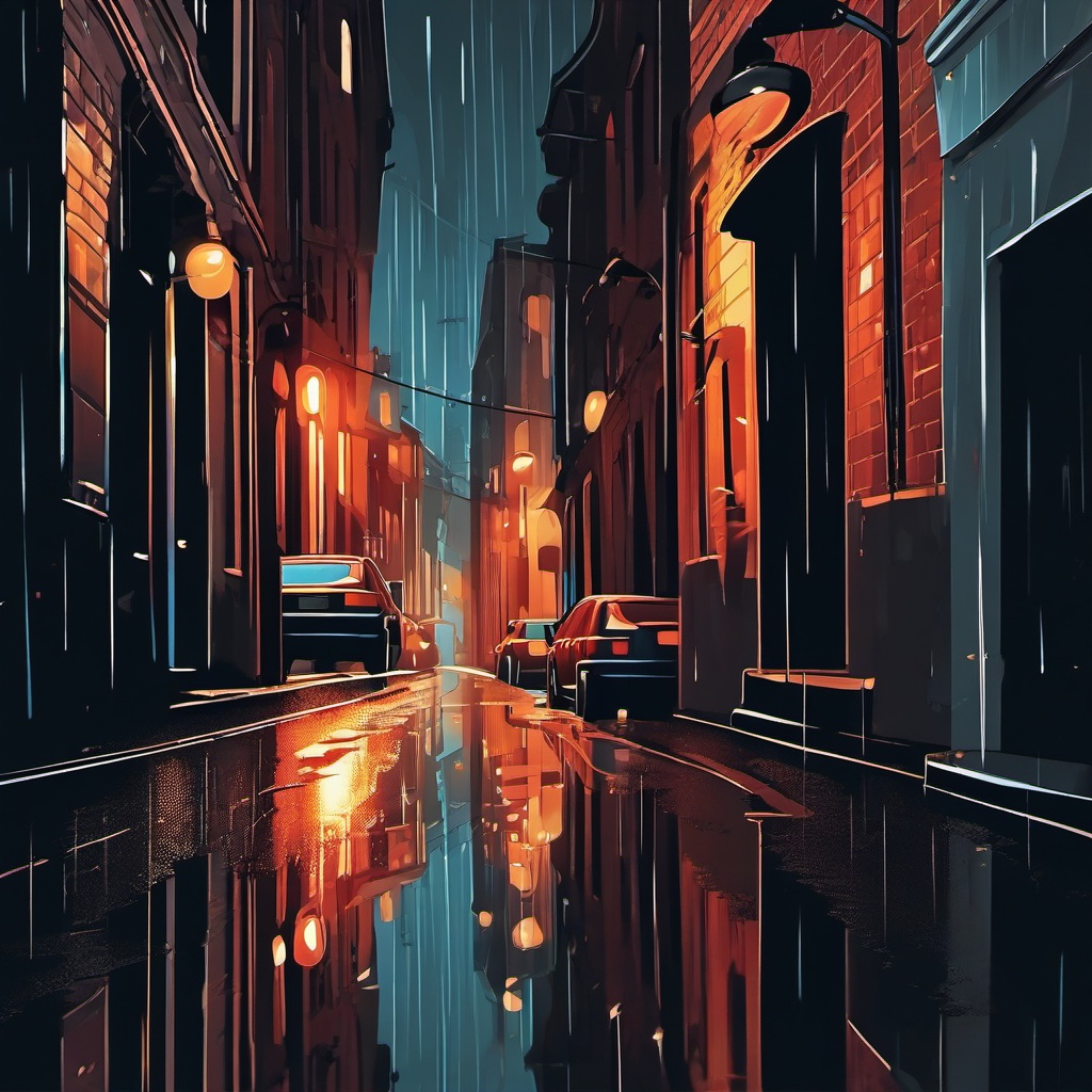 Rainy alley sticker- Urban reflections, , sticker vector art, minimalist design