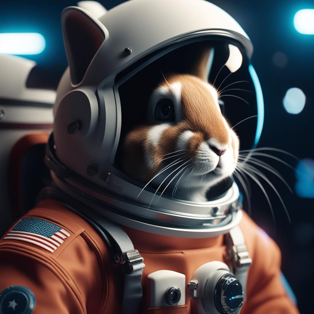 cute rabbit astronaut close shot cinematic 8k