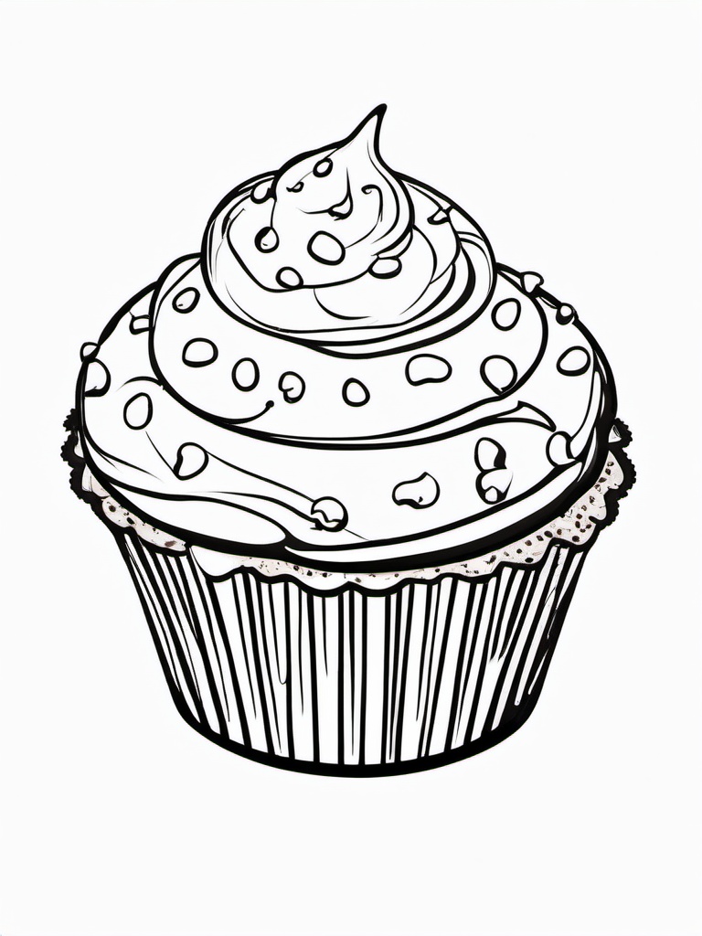 Food Coloring Pages - Muffin with chocolate chips on top  simple coloring pages