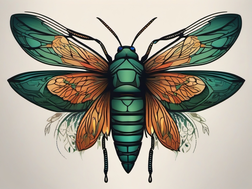 Abstract cicada roots tattoo: Symbolizing grounding and connection to the natural world.  simple color tattoo style