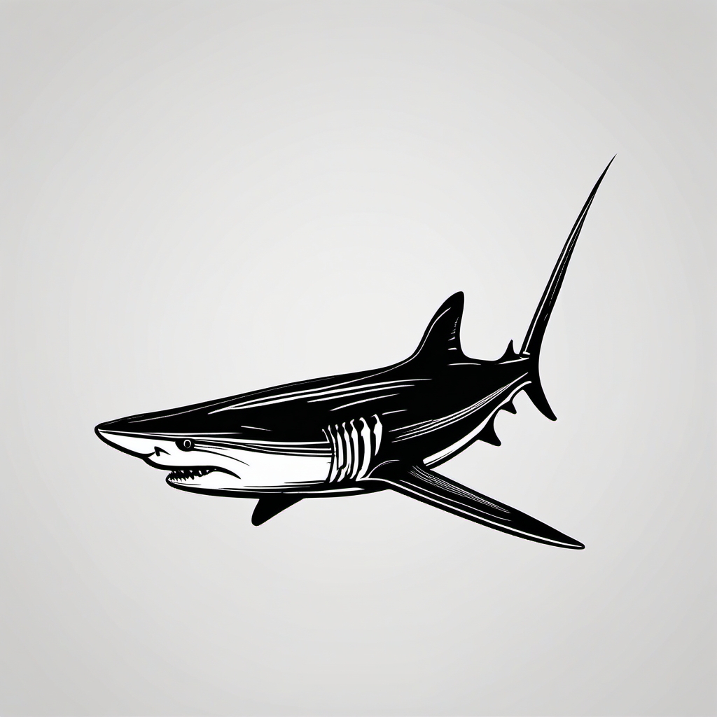 Oceanic Whitetip Shark tattoo,The solitary Oceanic Whitetip Shark, a symbol of endurance in the vastness of the sea.  color tattoo style, minimalist, white background