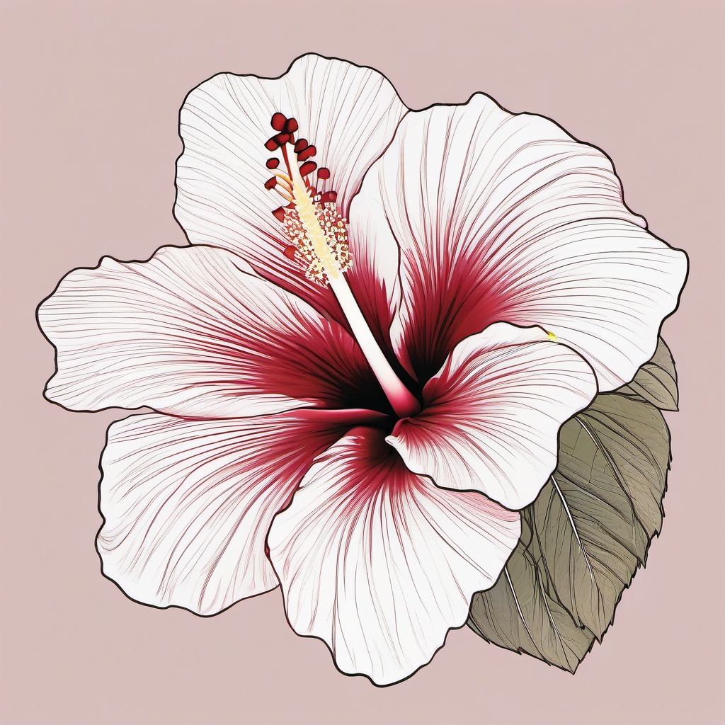 Fine Line Hibiscus Tattoo - Embrace precision and elegance with a fine line hibiscus tattoo, featuring intricate details in a delicate and refined design.  simple color tattoo, minimal, white background