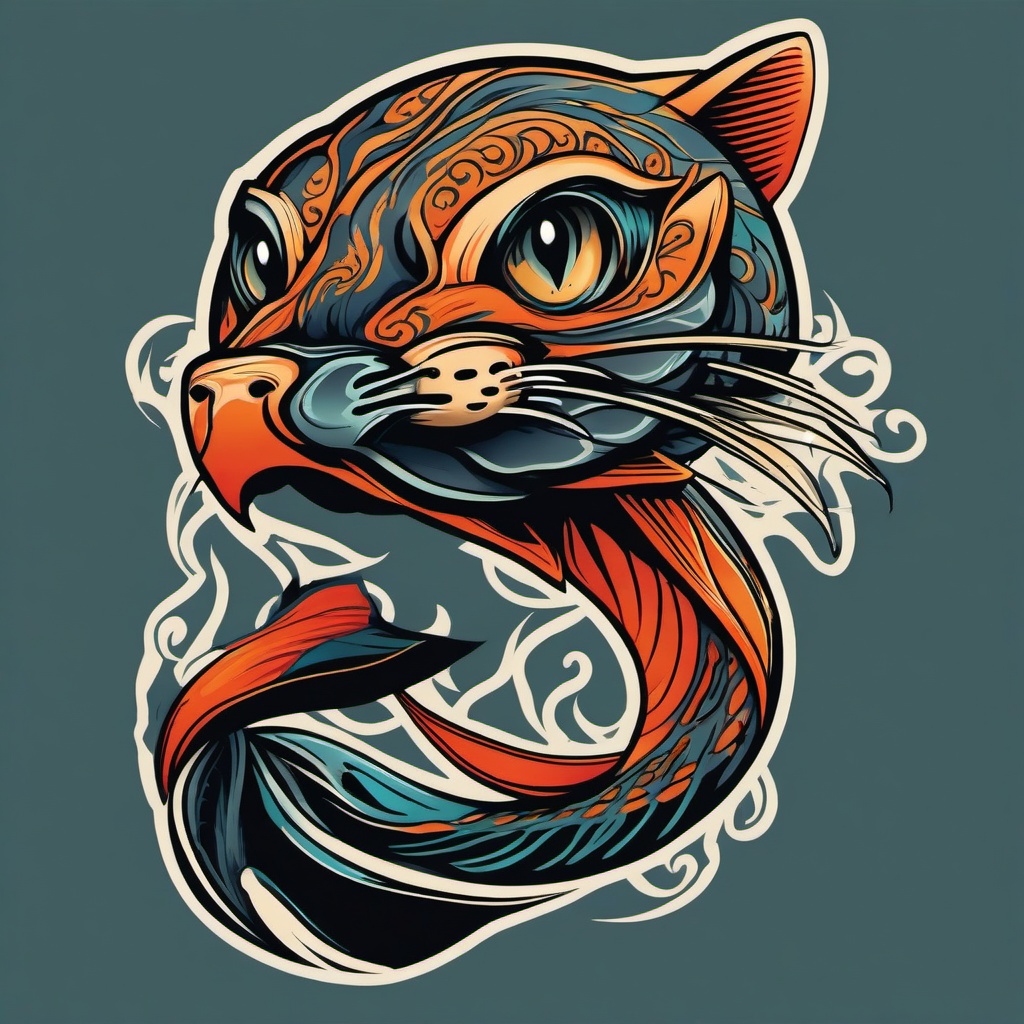 Cat Fish Tattoo-Bold and dynamic tattoo featuring a catfish, capturing the distinct features of this aquatic creature.  simple color vector tattoo