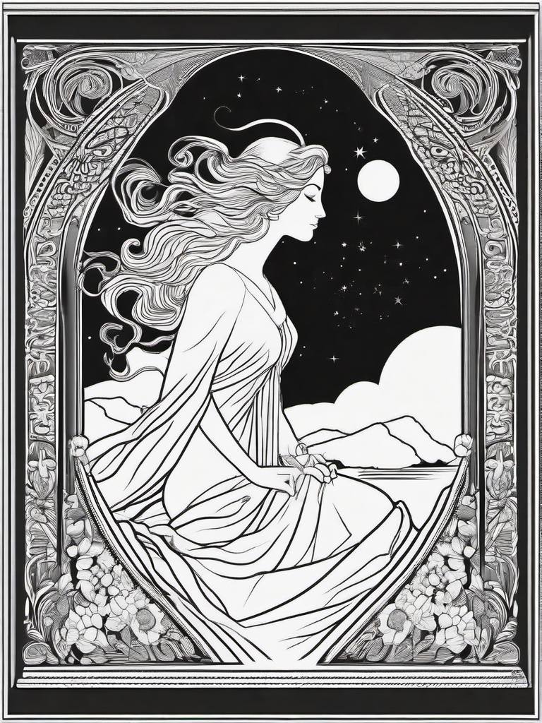 Selene Coloring Pages - Greek Goddess of the Moon  minimal black outline printable sheet, coloring page