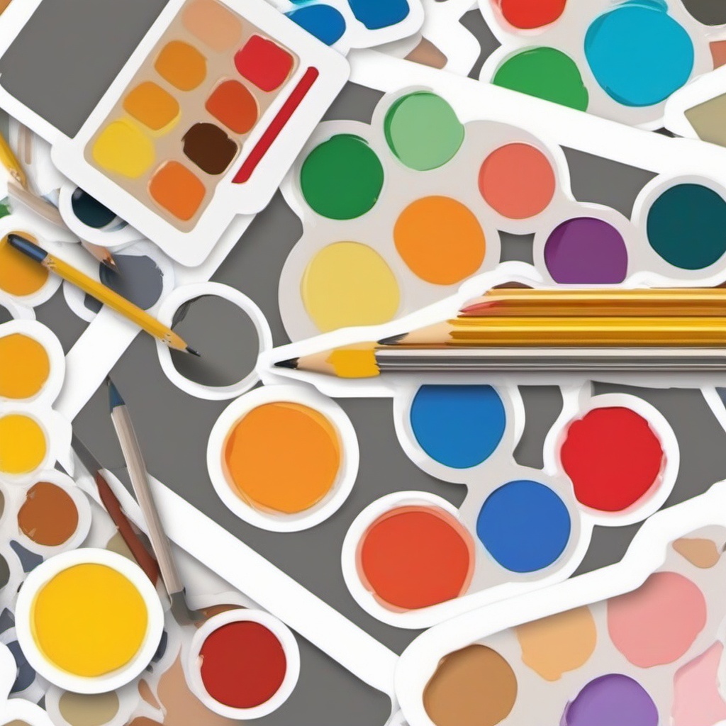 Pencil and Paint Palette Sticker - Pencil paired with an artist's paint palette, ,vector color sticker art,minimal