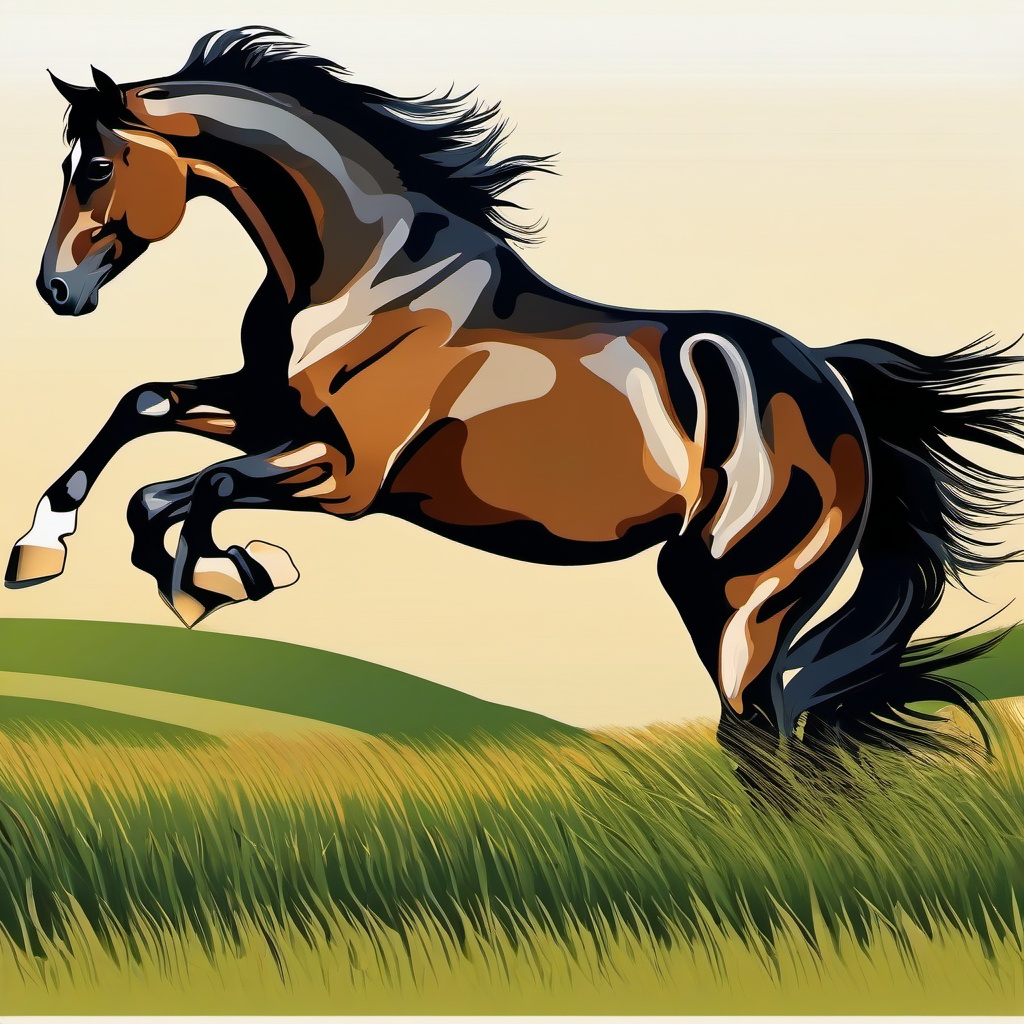 Horse Clipart in a Field,Elegance in motion, the horse galloping freely in a vast field, symbolizing freedom and grace. 