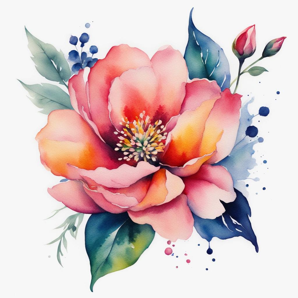 Watercolor flower tattoo, Artistic tattoos inspired by the beauty of watercolor painting, showcasing flowers.  vivid colors, white background, tattoo design