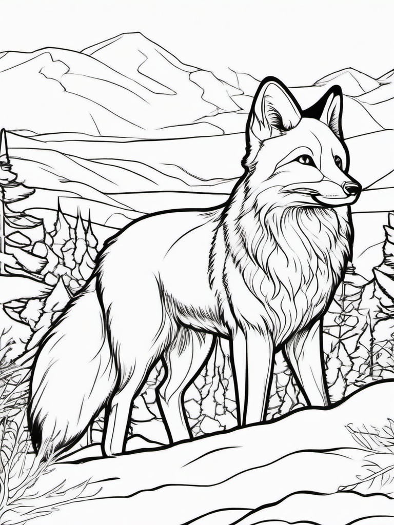 Fox Coloring Pages - Fox wearing a scarf in a snowy landscape  simple coloring pages