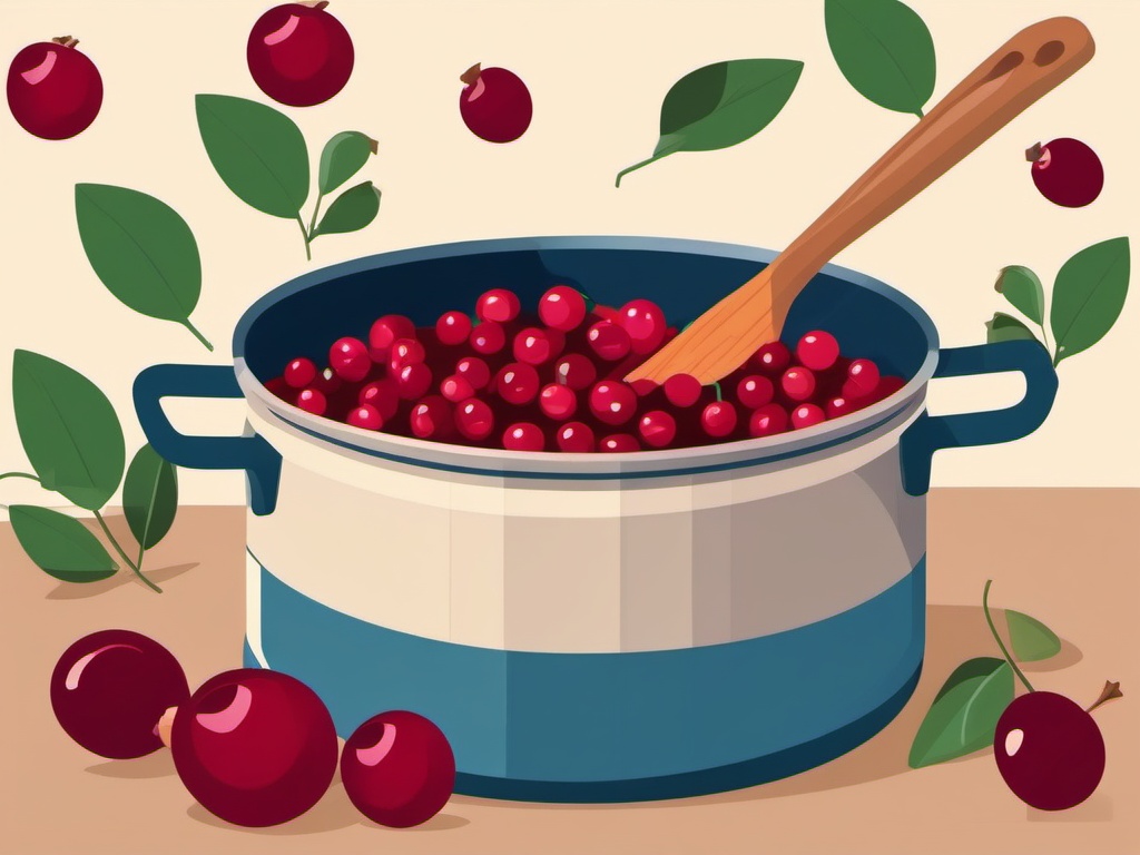 Cranberry Sauce Pot Clipart - Pot of cranberries being cooked for sauce.  color vector clipart, minimal style