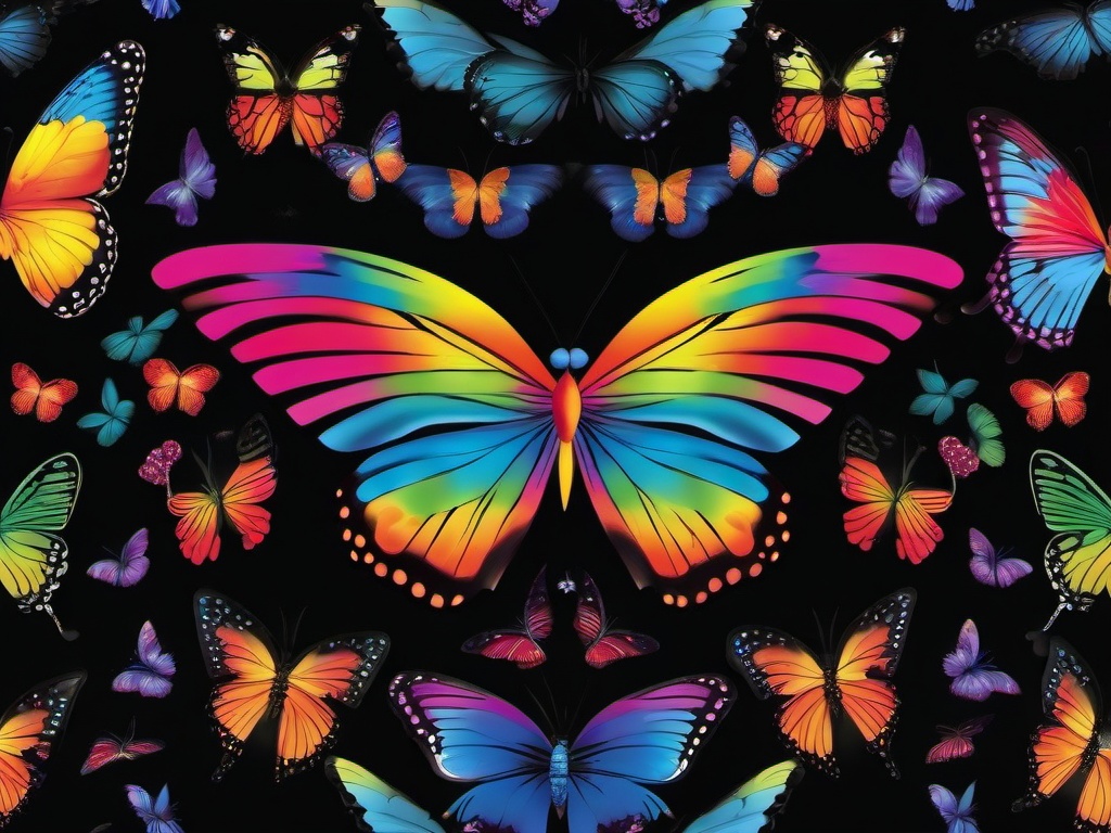 Rainbow Butterfly Black Background  