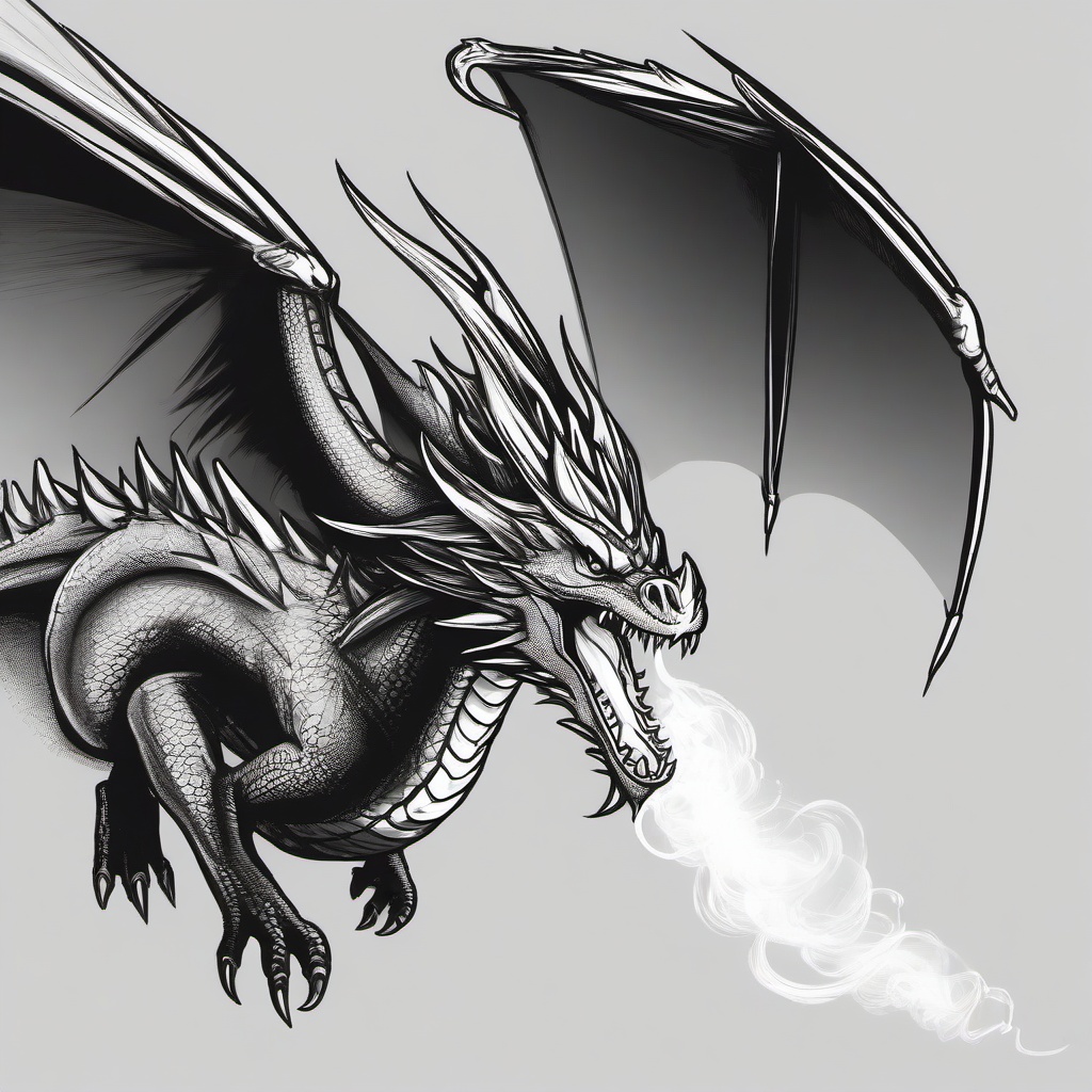 drawing of a dragon breathing fire  minimal rough sketch scribbles,doodles,black and white