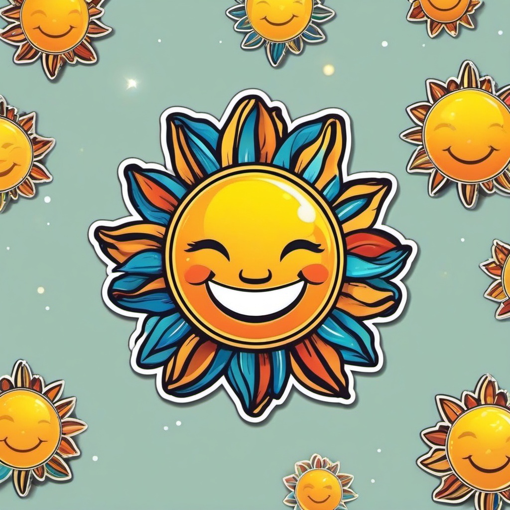 Smiling Sun Sticker - Radiant sunshine ,vector color sticker art,minimal