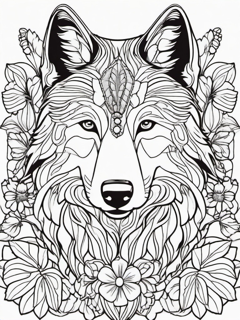 Wolf Coloring Pages - Wolf with butterfly friends  simple coloring pages