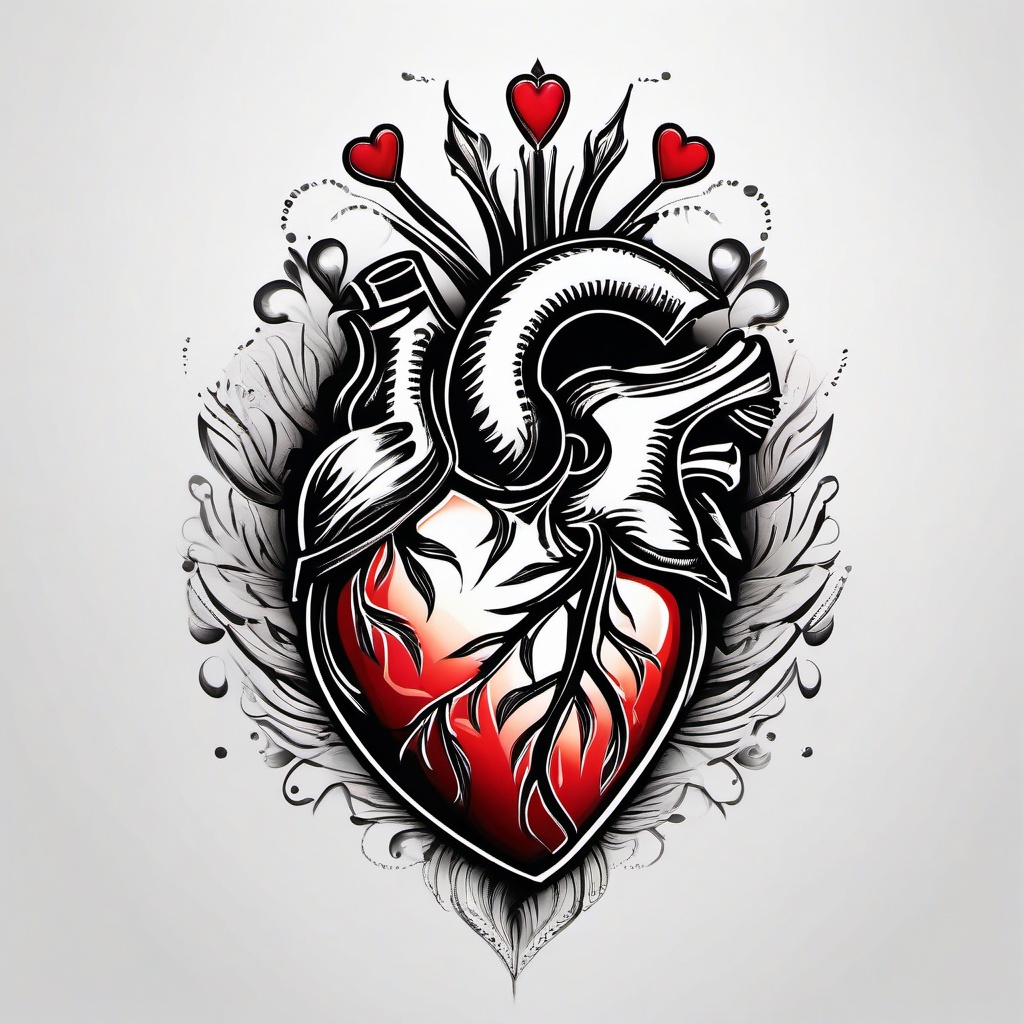 Heart symbol tattoo, Love's emblem rendered in ink, silent proclamation of the heart's desires. , tattoo color art, clean white background