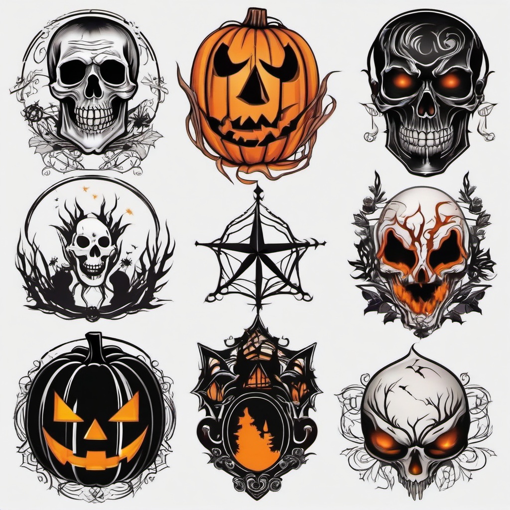 Halloween Scary Tattoos - Scary and spooky tattoos designed for Halloween.  simple color tattoo,minimalist,white background