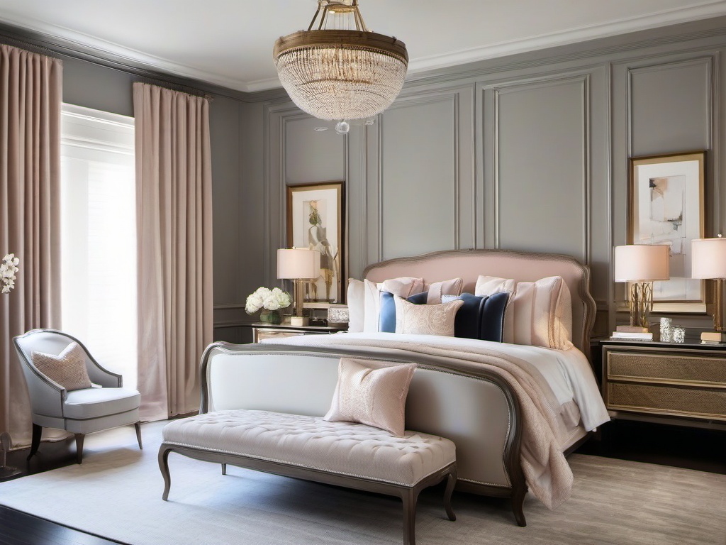 Parisian master bedroom captures elegance with chic furniture, decorative accents, and soft colors that maximize style in a limited space.  